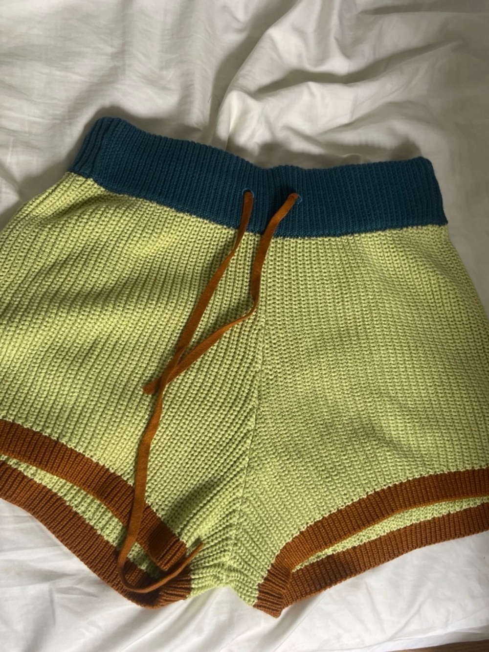 Back Beat Co. Knit Colorblock Shorts - Lime Green, Teal & Brown